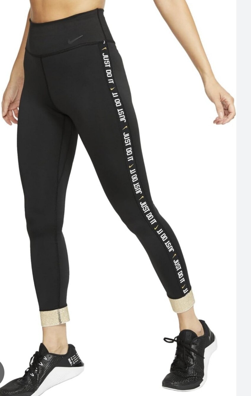 Nike Leggings Women Small Black and Gold Leggings Active, Workout Running